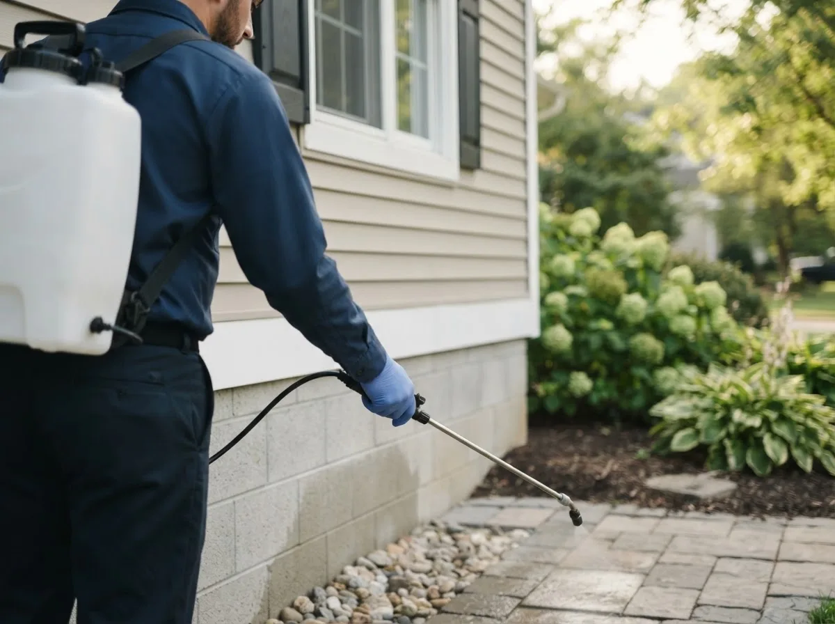 Pest control technician inspecting a home in Lake Lillian, MN